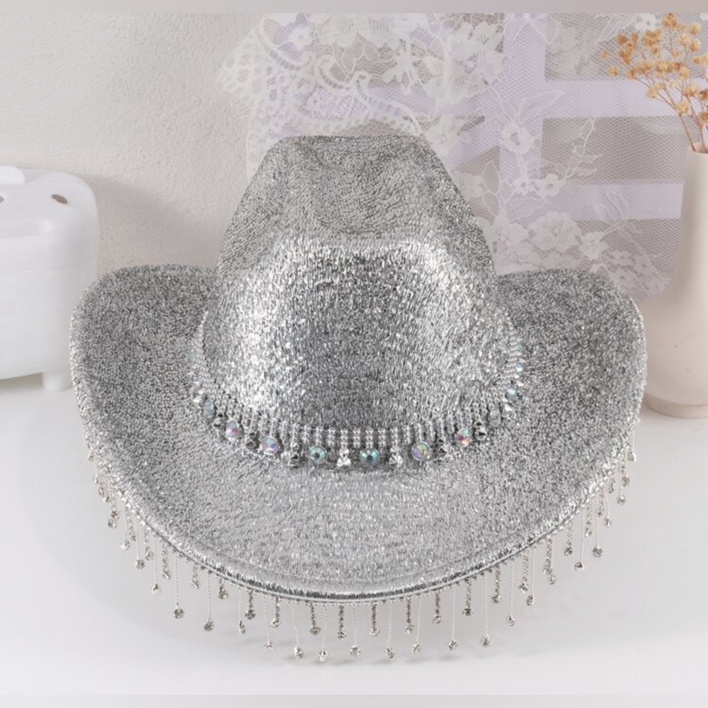 New, still in packaging Silver embellished cowboy hat!